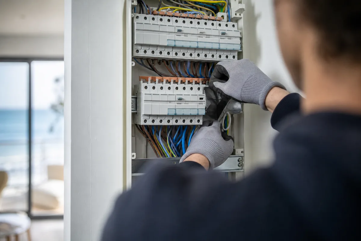 Tableau électrique moderne en cours d&rsquo;installation dans une maison du littoral royannais